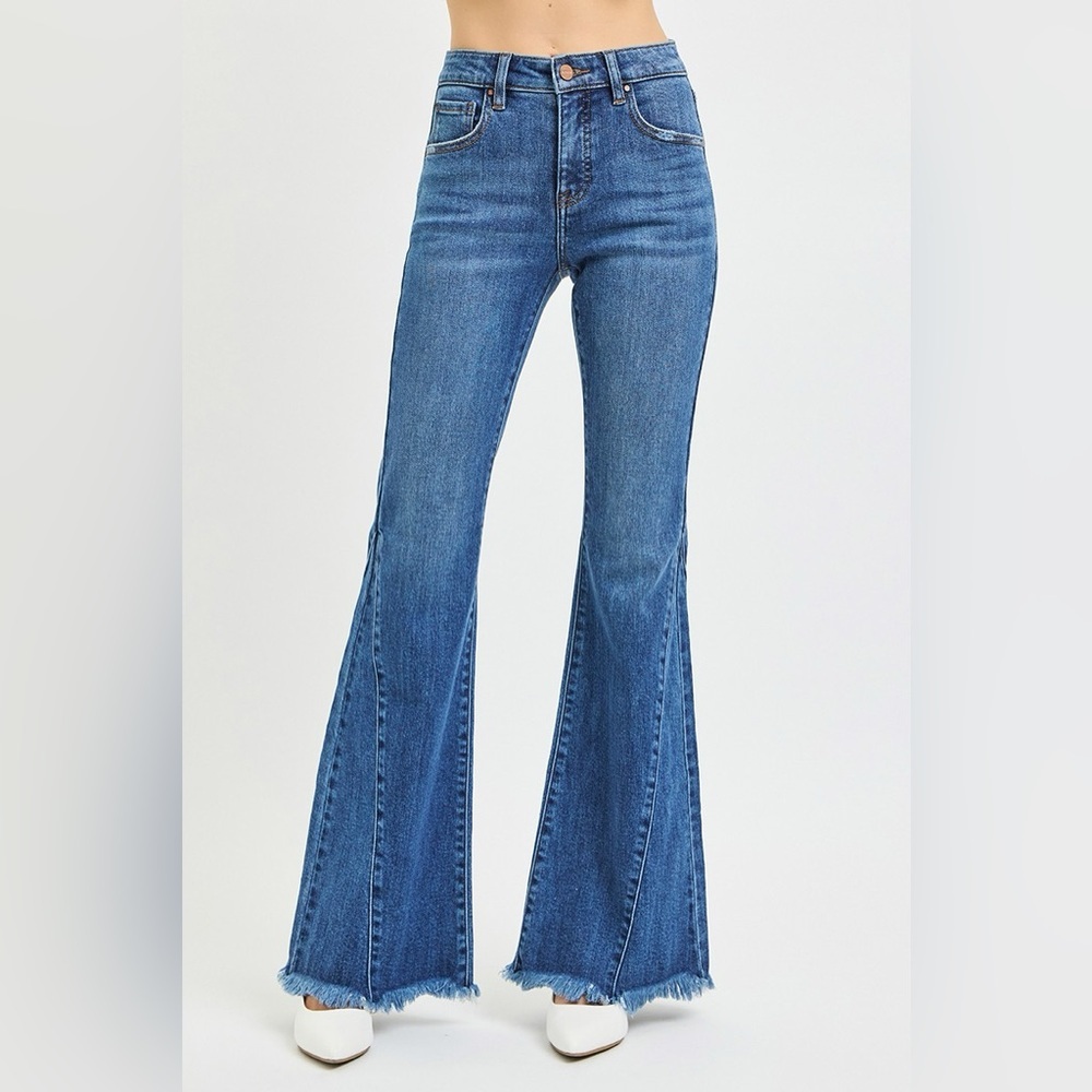 RISEN Mid Rise Flare Side Seam Detailing Jeans​